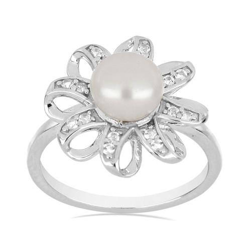 BUY STERLING SILVER NATURAL WHITE FRESHWATER PEARL GEMSTONE STYLISH RING